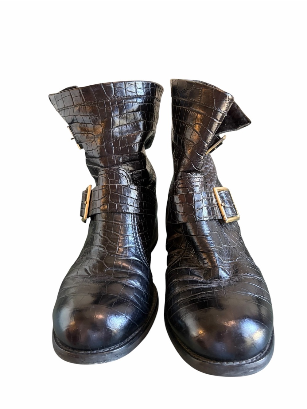 Jimmy Choo Stamped Mock Croc Moto Shearling Boots Size 37 - Picture 6 of 11